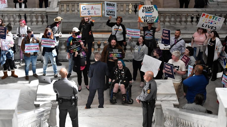 Protesters of Kentucky Senate bill SB150, known as the Transgender...