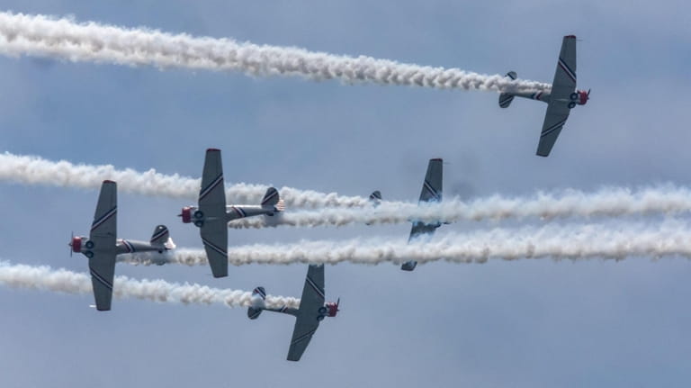 The Geico Skytypers perform at a weather-shortened Bethpage Air Show at...