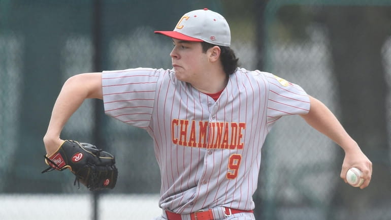 John Downing #9, Chaminade left-handed pitcher, delivers to the plate...