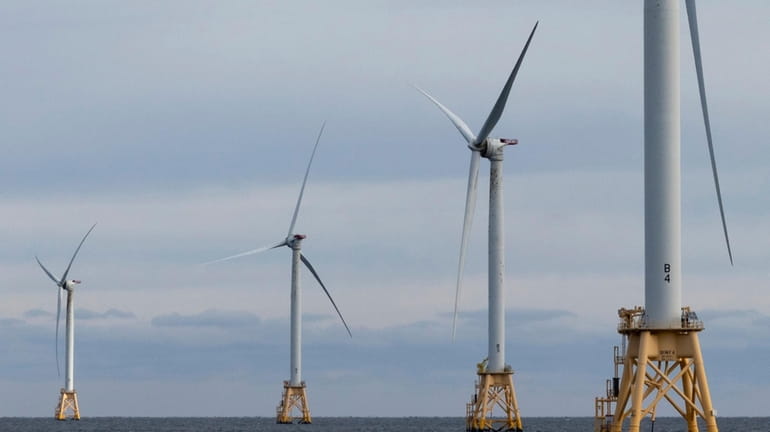 Turbines operate at the Block Island Wind Farm during a tour...