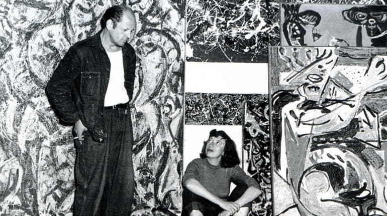 Jackson Pollock and Lee Krasner in Pollock's studio in 1949.