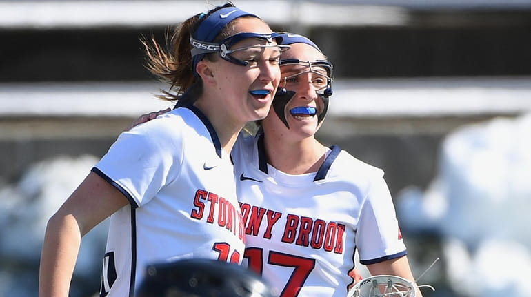 Stony Brook attacker Courtney Murphy, left, and attacker Kylie Ohlmiller...