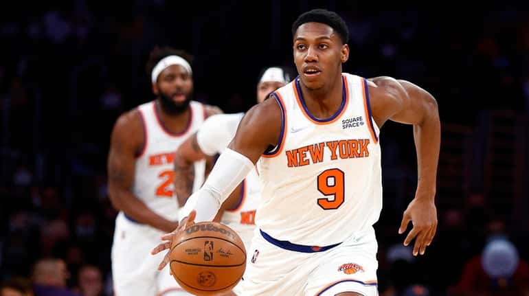 RJ Barrett #9 of the Knicks in the first quarter at...