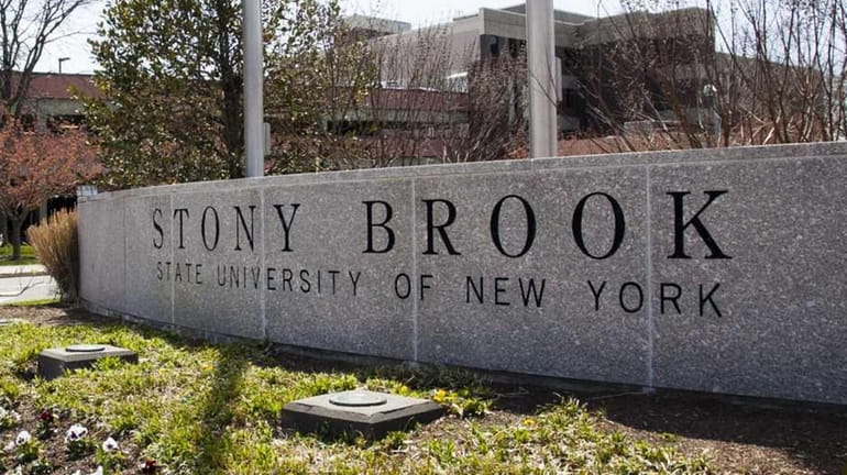 The entrance to the campus of Stony Brook University is...