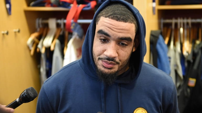 New York Giants defensive end Olivier Vernon answers questions from...