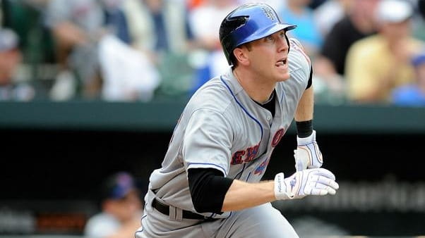 The Mets' Jason Bay hits a double in the seventh...