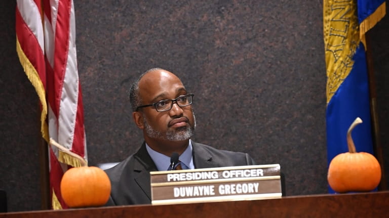 Suffolk Presiding Officer DuWayne Gregory presides during a meeting of...