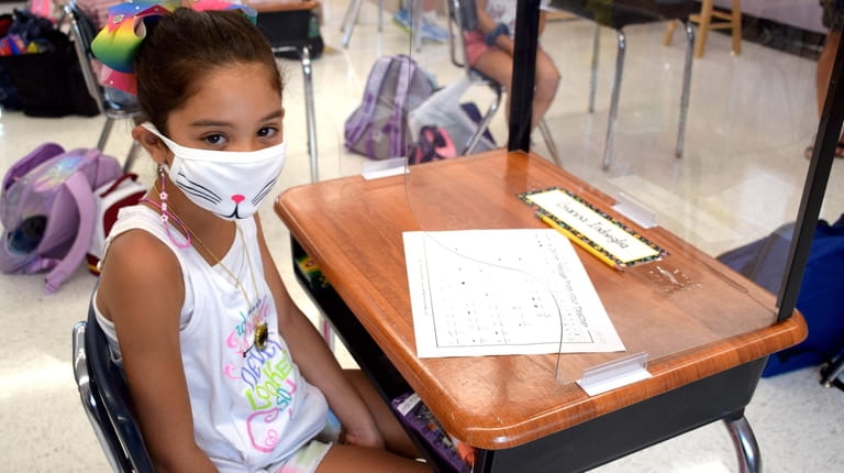 In Wantagh, Mandalay Elementary School third-grader Gianna Indiviglia tested her...