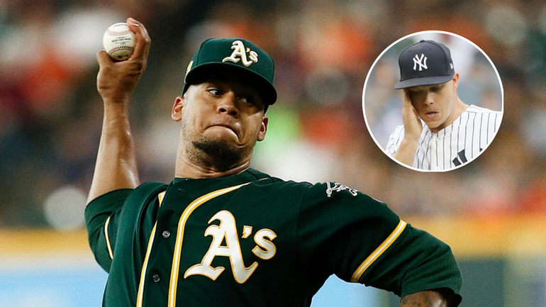 The Yankees' acquisition of Frankie Montas (left) from the Athletics...