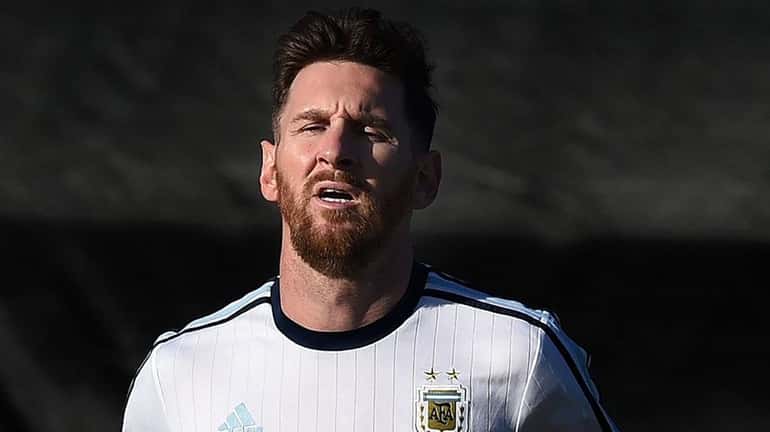 Lionel Messi trains with the Argentina national team at the...