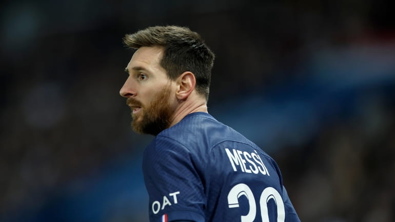 PSG's Lionel Messi looks on during the French League One...