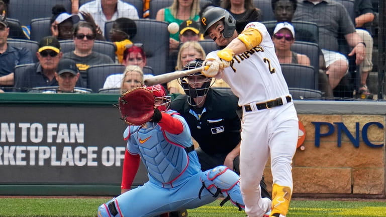 Pittsburgh Pirates' Connor Joe (2) hits a double off St....