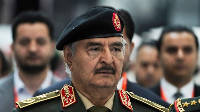 Libya's Khalifa Hifter, the commander of the self-styled Libyan National...