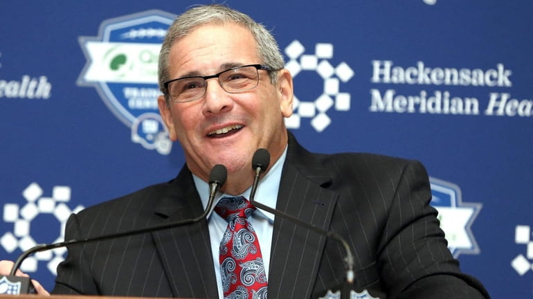 New Giants general manager Dave Gettleman talks with the media...
