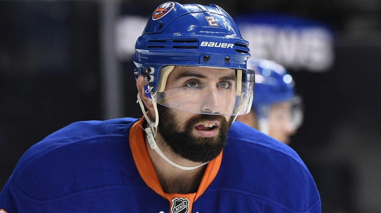 New York Islanders defenseman Nick Leddy looks on against the...