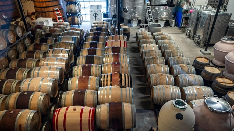 The barrel and tank room at Bedell Cellars in Cutchogue...