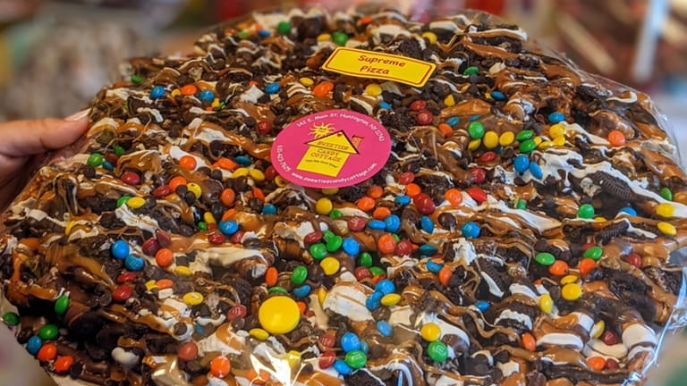 Confectionary pizza at Sweeties Candy Cottage in Huntington.