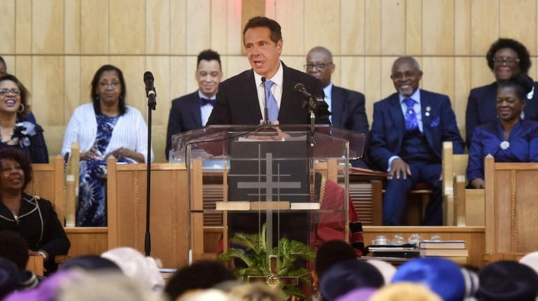 Gov. Andrew M. Cuomo addresses the congregation at the First...