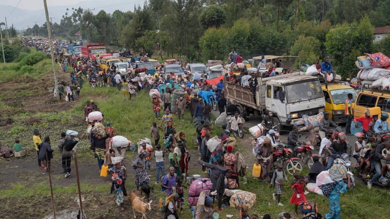 Thousands who are fleeing the ongoing conflict between government forces...