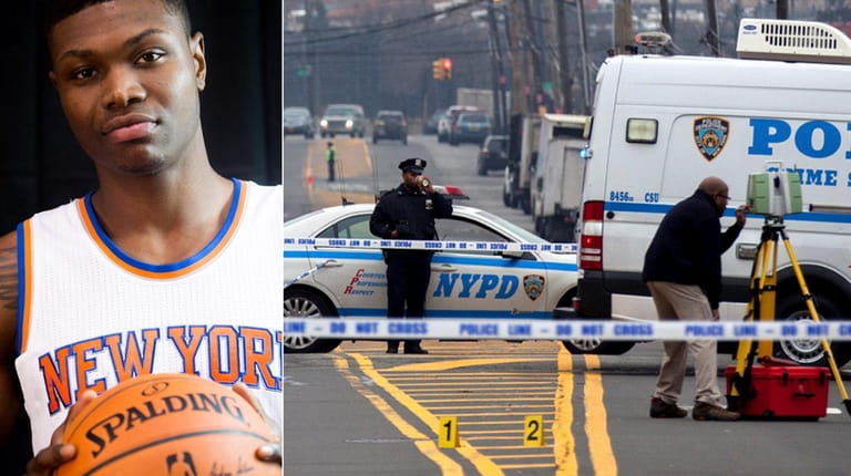 The NYPD investigates the scene where Knicks forward Cleanthony Early,...