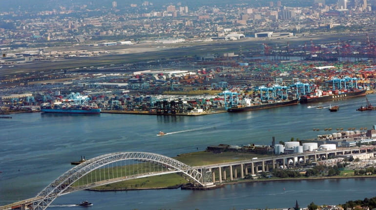 The port of Newark is seen beyond the Bayonne Bridge...