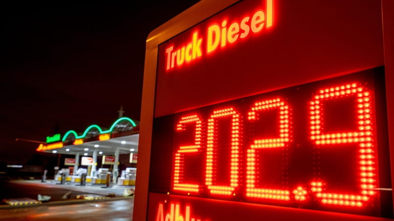 The Diesel price for trucks is displayed at a gas...