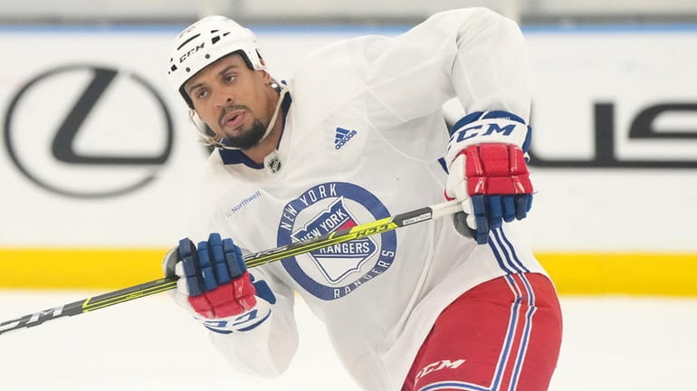 Rangers right wing Ryan Reaves skates during training camp in...
