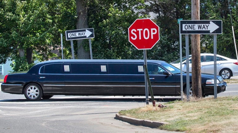 A limousine travels in Cutchogue on July 22, 2015.