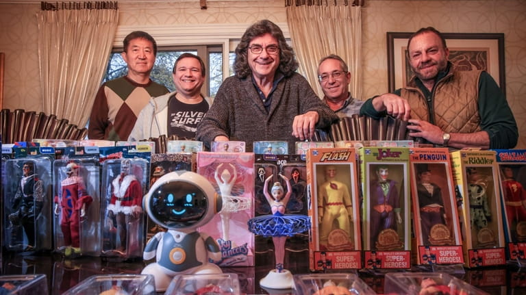 The Mego toys team, from left: designer Weigang Zhang, head of...