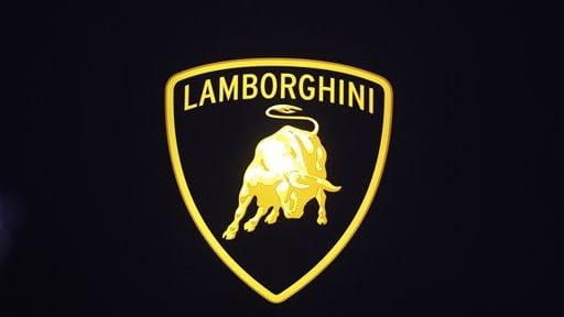 Lamborghini sign is shown at the North American International Auto...