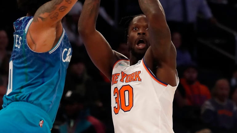 Julius Randle of the Knicks puts up a shot during the...