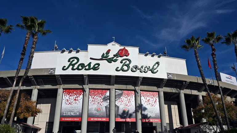 The exterior of the stadium is seen before the Rose...