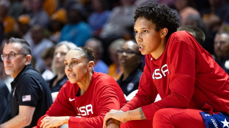 Team USA center Brittany Griner, right, and guard Diana Taurasi,...