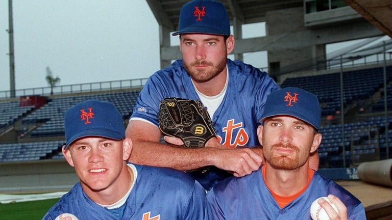 The Mets' Paul Wilson, Jason Isringhausen and Bill Pulsipher on March...