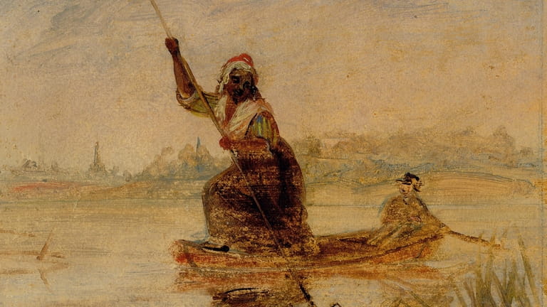 An oil-on-paper study for “Eel Spearing in Setauket” by William...