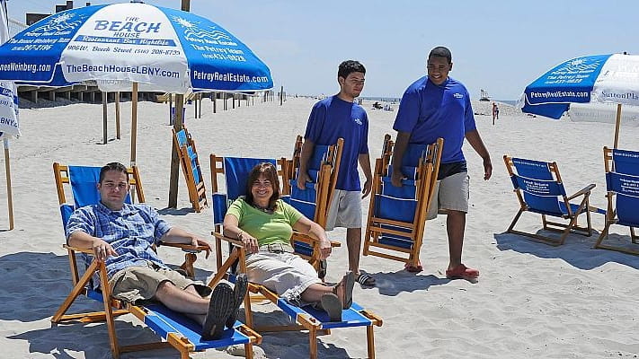 Brian Berkery and Wendy Parr, owners of Beach Comfort, relax...