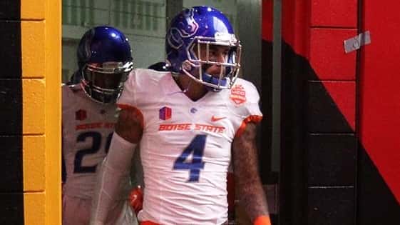 Safety Darian Thompson of the Boise State Broncos walks out...