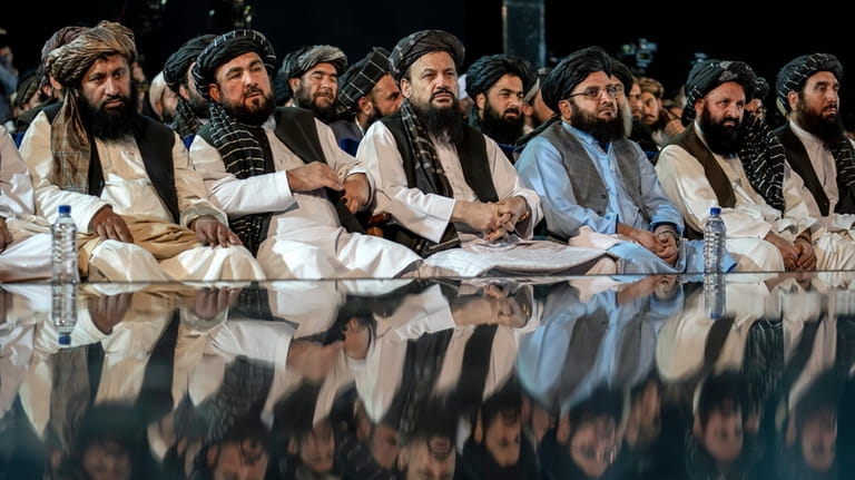 Taliban leaders attend a ceremony in Kabul, Afghanistan, May 11,...