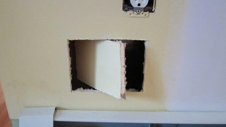 Saving the piece of cut drywall makes it easy to...