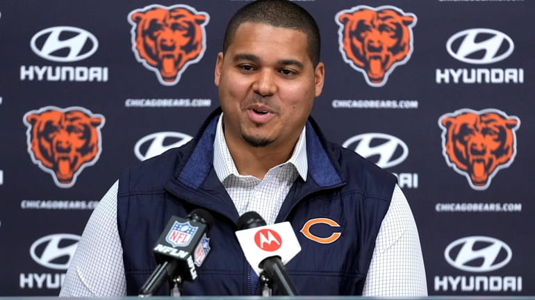 FILE -Chicago Bears general manager Ryan Poles smiles as he...