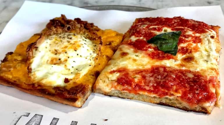 Among the pies at Talluci's Pizzeria in Farmingdale are bacon-egg-and-cheese,...