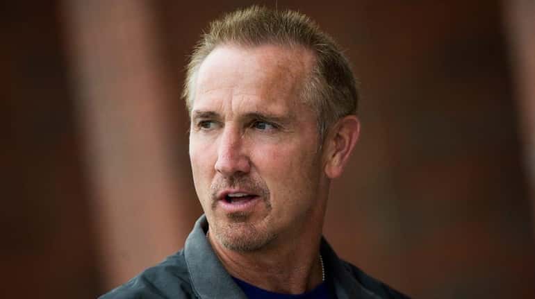 New York Giants defensive coordinator Steve Spagnuolo looks on during...