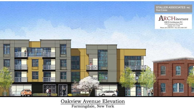 This rendering shows the proposed 27-unit apartment building, left, that...