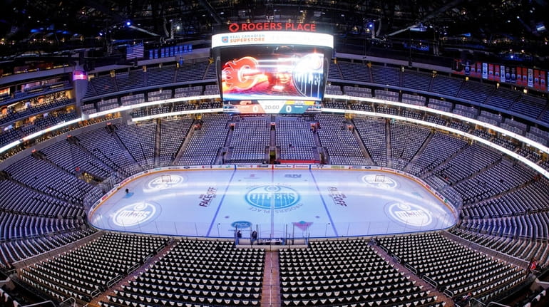 Edmonton Oilers' home arena Rogers Place is seen from the...