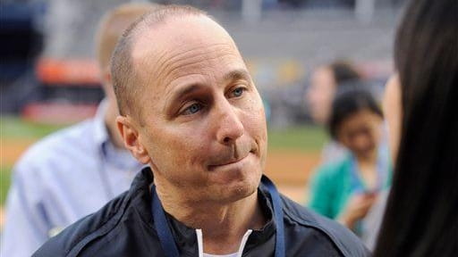 Yankees general manager Brian Cashman speaks to the media before...