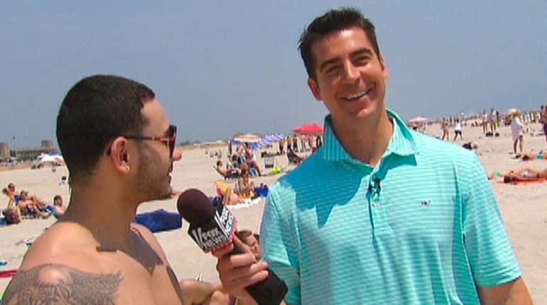 Fox News Channel's political humorist Jesse Watters, right, hosts a...