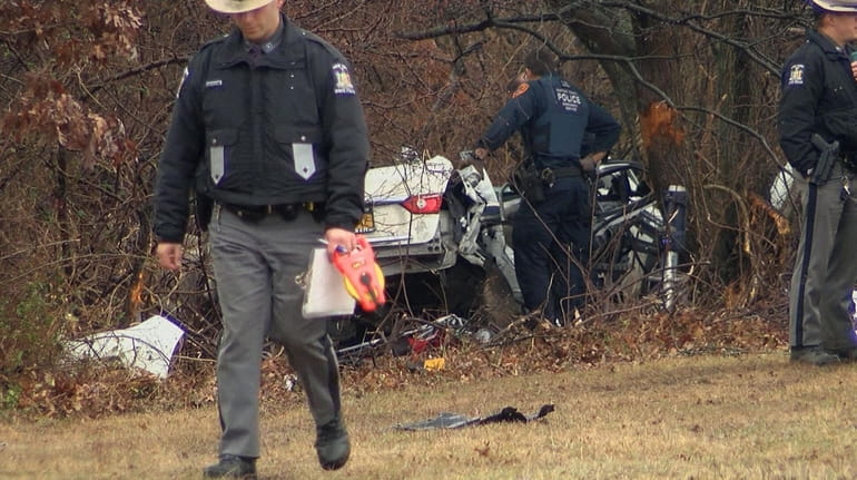 State Police investigate a fatal crash on the Southern State Parkway...