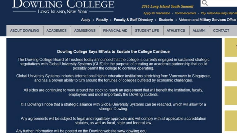 The Dowling College website featured this message on Friday, June...