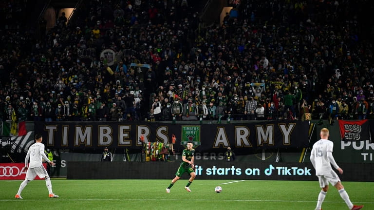 Cristhian Paredes #22 of Portland Timbers moves the ball during...