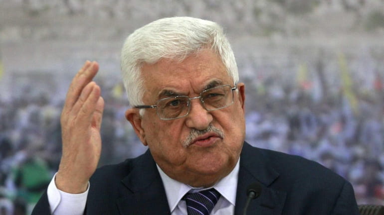 Palestinian President Mahmoud Abbas speaks during a meeting of the...